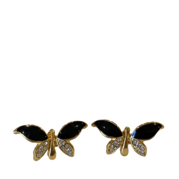 NWOT Onyx Gold Diamond butterfly Stud Earrings - Picture 4 of 9